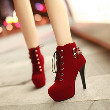 black brown red 12 cm sexy ankle thin heels buckle flock party Ankle boots W1HYZ 710