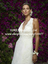 Sexy V neck Halter White Vintage Lace Wedding Dress Keyhole Back with Tail RG1443
