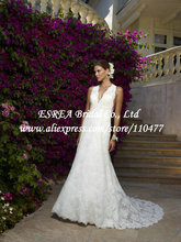 Sexy V neck Halter White Vintage Lace Wedding Dress Keyhole Back with Tail RG1443