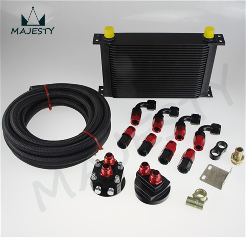 25 ROW UNIVERSAL ENGINE OIL COOLER FILTER RELOCATION 5M AN10 OIL LINE KIT black British type