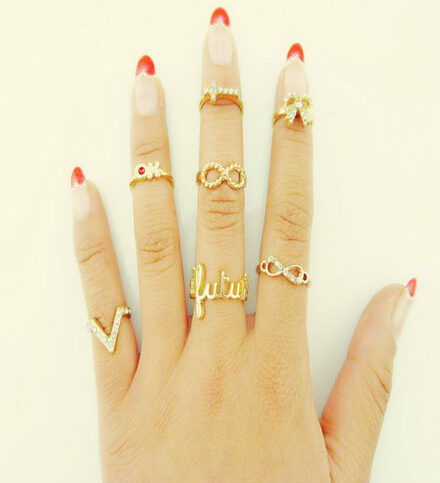 Fashion Rings for Women Anel Feminino 7Pcs Gold butterfly V Crystal Midi Mid Finger Knuckle Ring