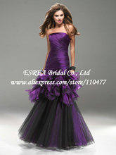 Unique Two Color Strapless Black Tulle Purple Prom Dresses Gown Mermaid 2014 Designer JR614