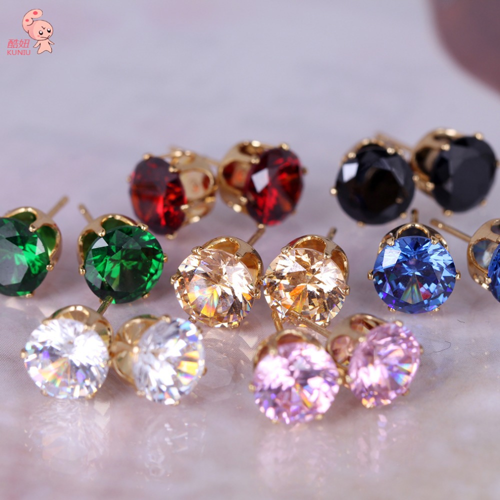 2014 New Fashion Round Favorite Design 18 K Gold Plated Studded Candy Crystals CZ Diamond Stud