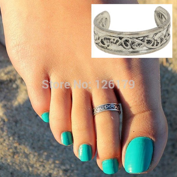 Women Lady Elegant Adjustable Antique Silver Metal Toe Ring Foot Beach Jewelry