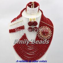 12 Layers Costume African Crystal Beads Jewelry Set Red Nigerian Wedding African Beads Jewelry Set Free