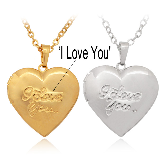 Romantic Love Heart Photo Locket Necklace Pendant 18K Gold Plated Choker Charms Floating Lockets I LOVE