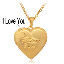 Romantic Love Heart Photo Locket Necklace Pendant 18K Gold Plated Choker Charms Floating Lockets I LOVE
