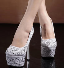 Fashion sexy high heeled shoes 16cm rhinestone platform thin heels single shoes silver wedding shoes