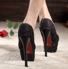 Fashion sexy high heeled shoes 16cm rhinestone platform thin heels single shoes silver wedding shoes