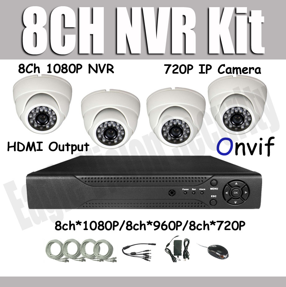 8CH 1080P NVR Kit Dome IP Camera 1280*720 IR Cut PC&Mobile Phone View HDMI Output Security NVR System Support P2P Onvif