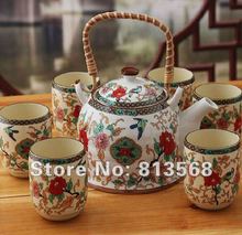 free shipping 7 pcs chinese DEHUA porcelain tea set with rattan handle exquisite bone china ceramic