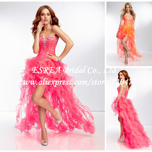Festival Sweetheart Beaded Corset Ruffled High Low Prom Dresses Hot Pink JR681 Off Shoulder