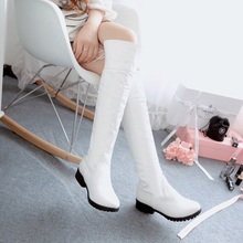 2014 ladies sexy women’s fashion knee high boots long boots low heel shoes autumn knight boots pu material big size 34-44