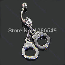 B86″Handcuffs Crystal Navel Belly Button Barbell Rings Body Piercing