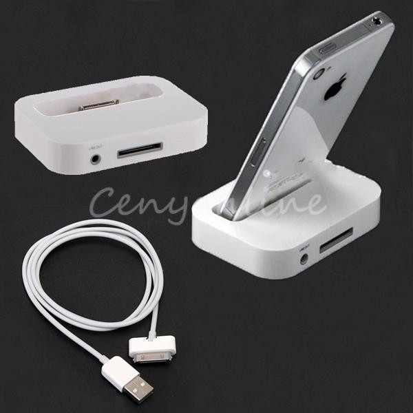White 2 In 1 USB 2 0 Sync Audio Stand Dock Cradle Desktop Charger Docking Date
