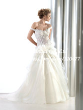 Beaded Appliques Stylish Cap Sleeve Organza Ruched White Wedding Dresses A Line RG1484 Sheer Corset
