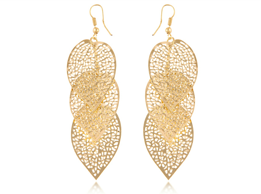 Brand New Fashion Elegant Exquisite Gold Plated Long Tassel Hollow out Leaves Drop Earrings For Women