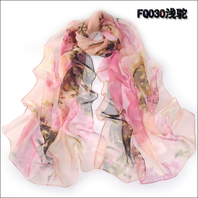 Long Chiffon Silk scarves 1PC 50 160cm Novel Design Chinese Ink Smoky flower Pritned lady wear