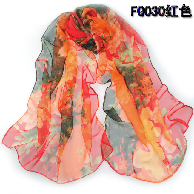 Long Chiffon Silk scarves 1PC 50 160cm Novel Design Chinese Ink Smoky flower Pritned lady wear