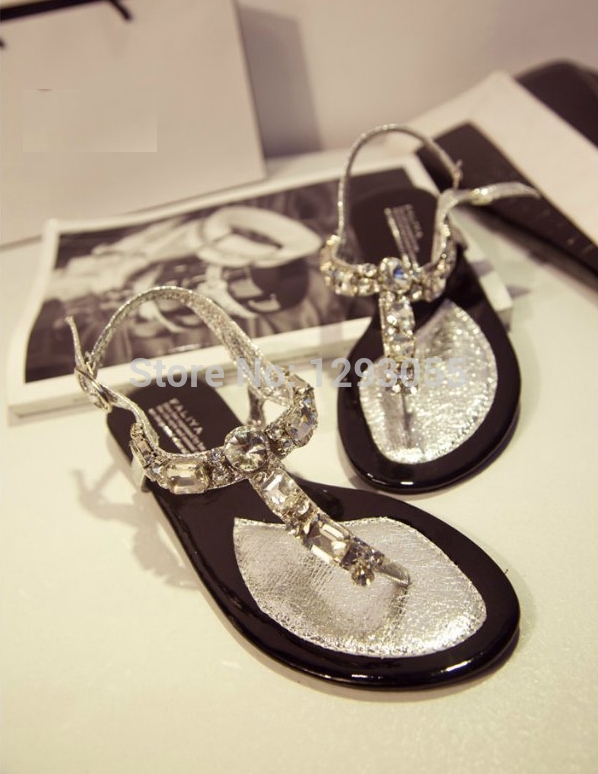 2014 New Summer Platform Flat Rhinestone Sandals Herringbone Flip Rome Women Shoes