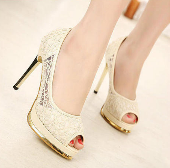2014 Spring Summer brand New arrive pumps women s Sexy high heeled shoes lace fish mouth