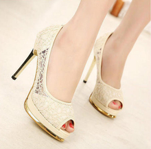 2014 Spring Summer brand New arrive pumps women’s Sexy high-heeled shoes lace fish mouth thin heel ultra high high-heeled TH035