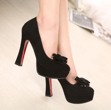 2014 Spring Summer brand New arrive pumps women s Sexy high heeled bowknot chunky heel ultra