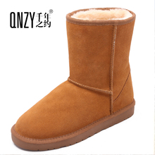 2014 women’s knee-high snow boots female flat heel cow muscle outsole genuine leather winter snow boots