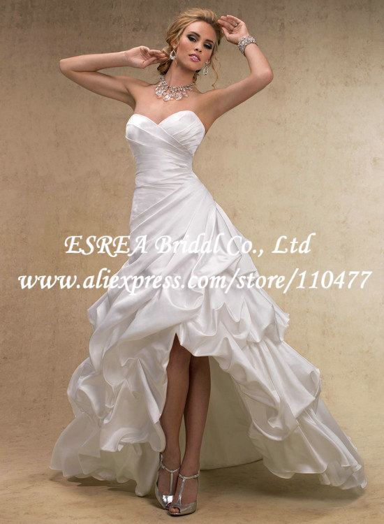 Sweetheart Cheap Ruched Satin Backless High Low Wedding Dress Short Front Long Back RG1531