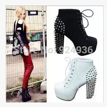 Free shipping Hot Sale 2014 Women winter Shoes Ultra High Heels Thick Heels Shoes Rivet Martin Ankle Boots Plus Size