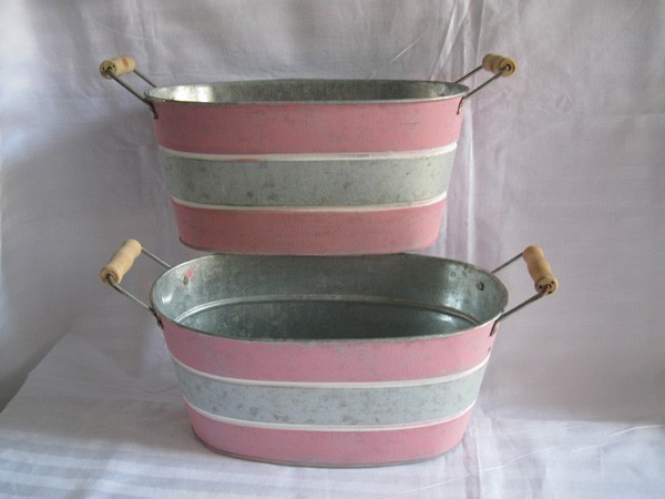  box Iron pots flower pot Hanging Planter with wood handle vintage Pink