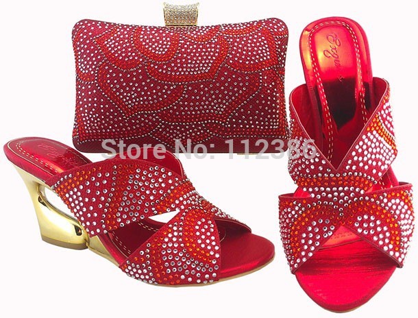 free shipping 2013 new fashion bridal rhinestone high heel crystal wedding shoes and matching bag red