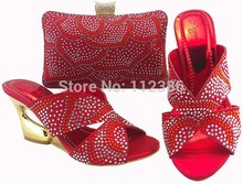 free shipping 2013 new fashion bridal rhinestone high heel crystal wedding shoes and matching bag red