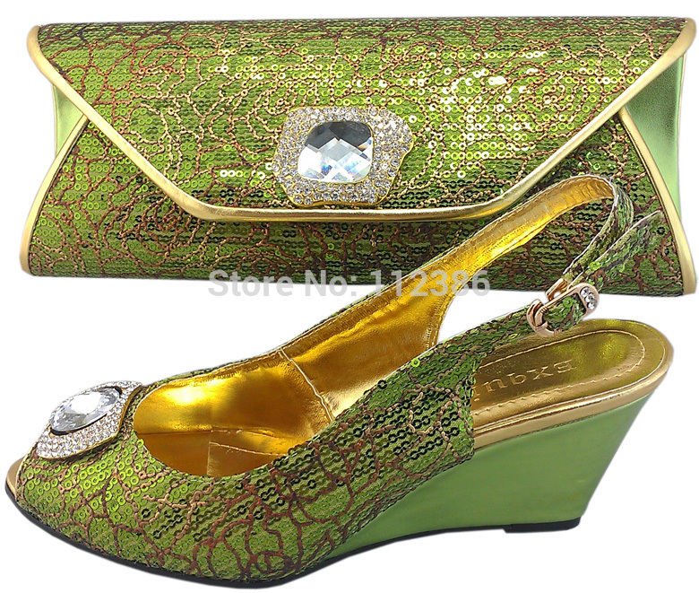 Hot sales shoe and matching bag in green color with free shipping by DHL wholesale shoe