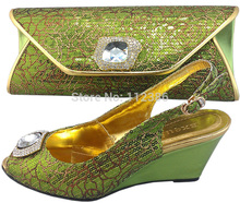Hot sales shoe and matching bag in green color with free shipping by DHL wholesale shoe