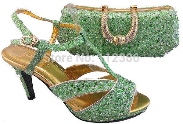 Wholesale shoe and matching bag in Italian style Green matching shoe and bag with free shipping