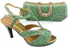 Wholesale shoe and matching bag in Italian style,Green matching shoe and bag with free shipping by DHL