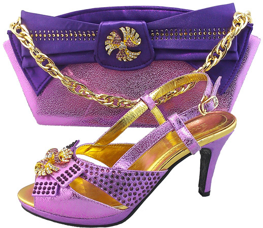 top quality ladies shoes and matching bags african wedding shoes and bags purple Size 38 42