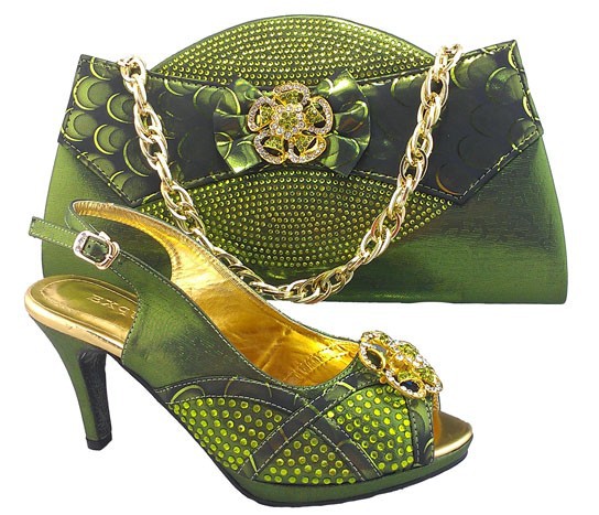 Free Shipping By DHL fashion shoe and matching bag sets Italian for woman green color for
