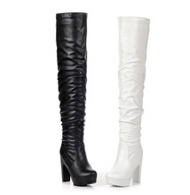 2014 new arrive winter leather knee high boots vintage motorcycle boots ladies platform martin kinght boots free shipping