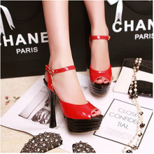 Size 34-43 fashion japanned leather 14cm ultra high heels sandals women open toe platform pumps free shipping