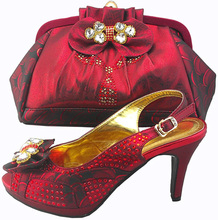 Free shipping by DHL, African dress shoe and matching bag set with wholesale price wine red color