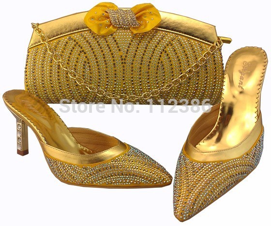 Fashion yellow wedding shoe and bag for wholesale price and free shipping by DHL