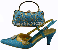 Italian matching shoe with mental clutch bag, with free shipping by DHL at wholesale price,BLUE