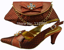 Free shipping! hot sale,African lady fashion shoe and matching bag set in high quality TSH1102 orange