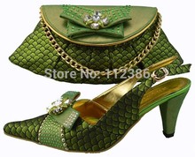 Fashion Italian Fashion Shoes and Matching bag, High heel shoes and bag set for free shipping, TSH1102 green