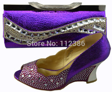 Purple shoe and bag fashion style for wedding and party , African shoe and bag to match free shipping by DHL