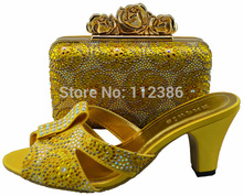 Free shipping. African wedding dress shoes w/ matching evening bag in gold, PHigh heel crystal dress shoes