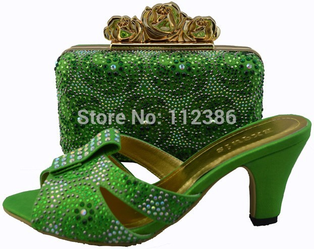 Free Shipping By DHL 2014 NEW ARRIVAL Italian matching shoes and bags green african women