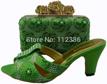 Free Shipping By DHL! 2014 NEW ARRIVAL !!! Italian matching shoes and bags green african women clutch fashion design